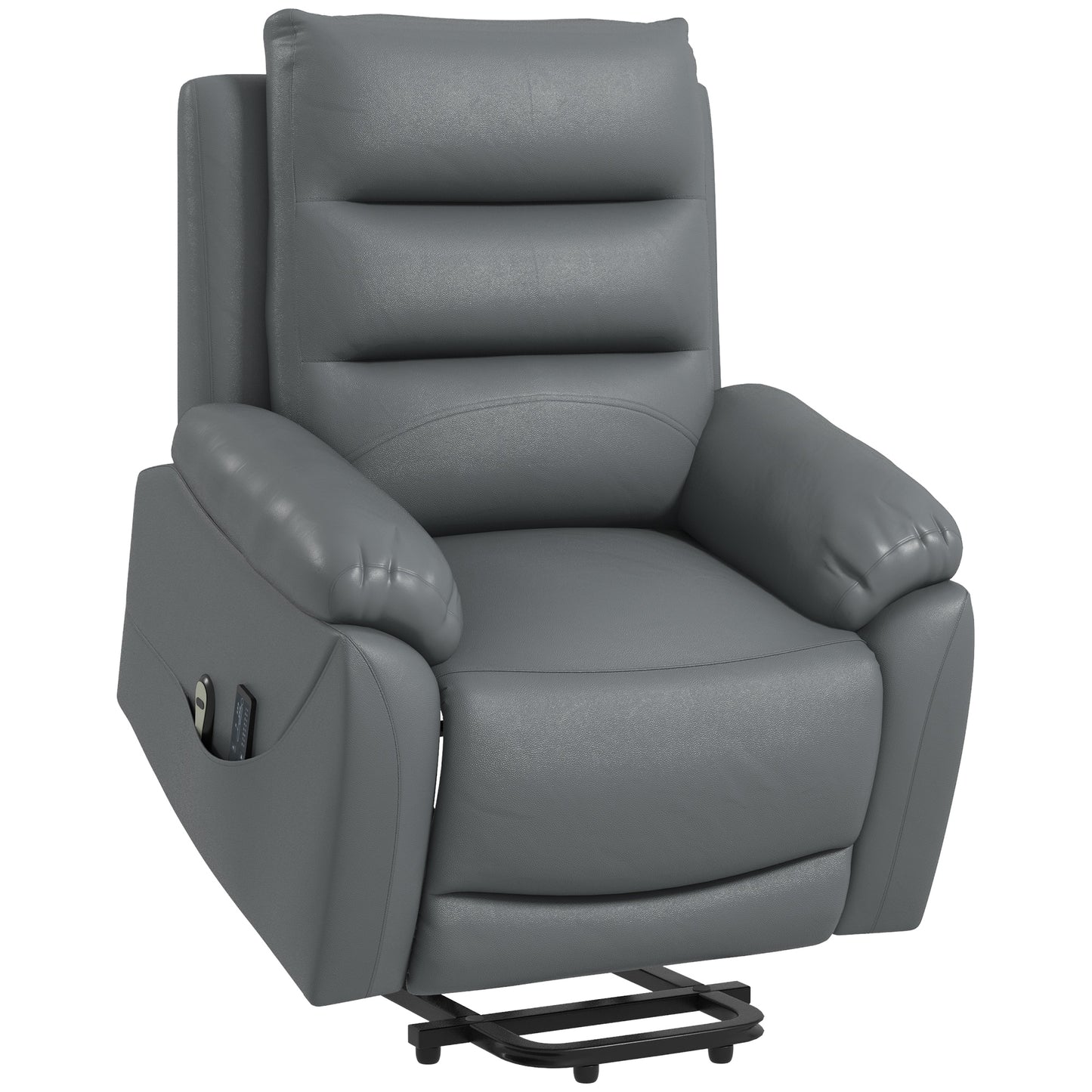 HOMCOM Electric Riser and Recliner with 8 Vibration Massage, PU Leather Power Lift Recliner Chair for Living Room with Side Pockets, Footrest, Grey