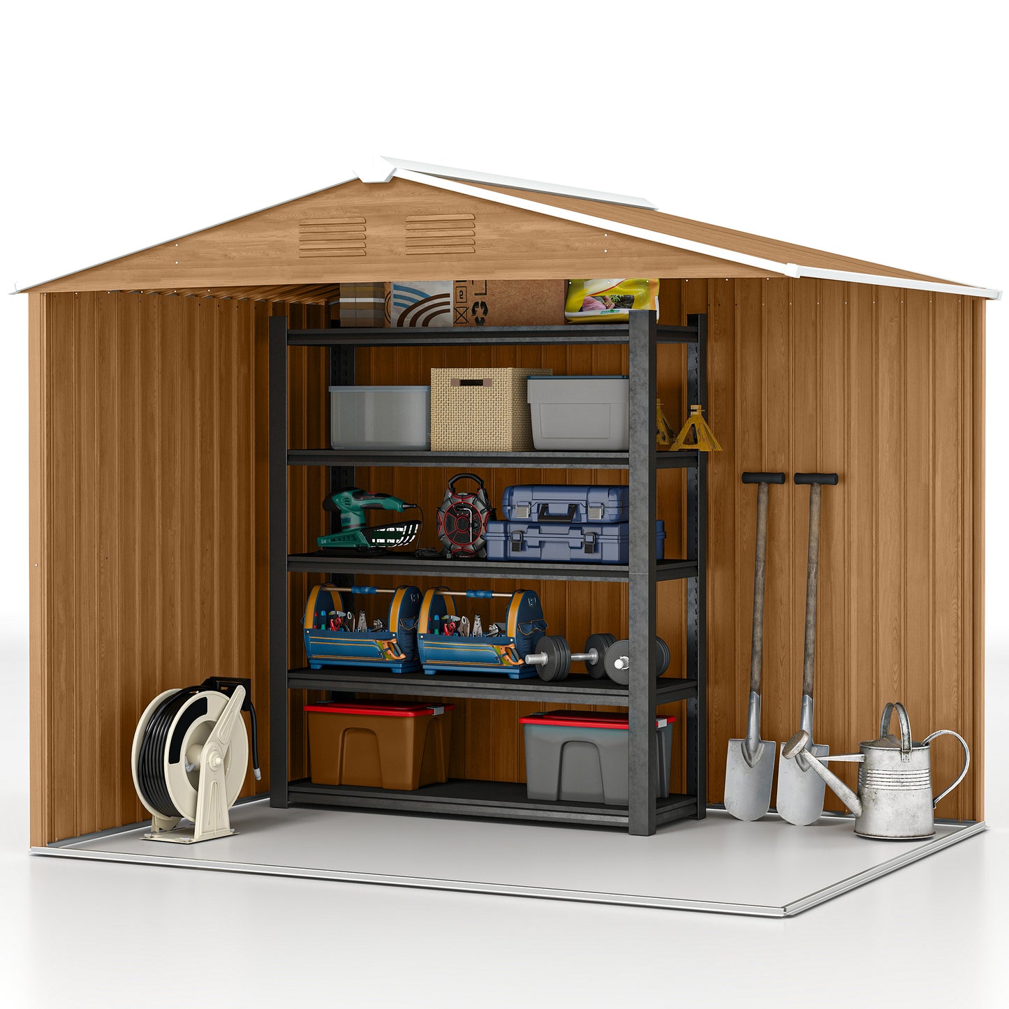 Outsunny 8x6 Metal Storage Shed Galvanised Steel Frame with Sloped Roof & Double Door for Homeowners, Brown