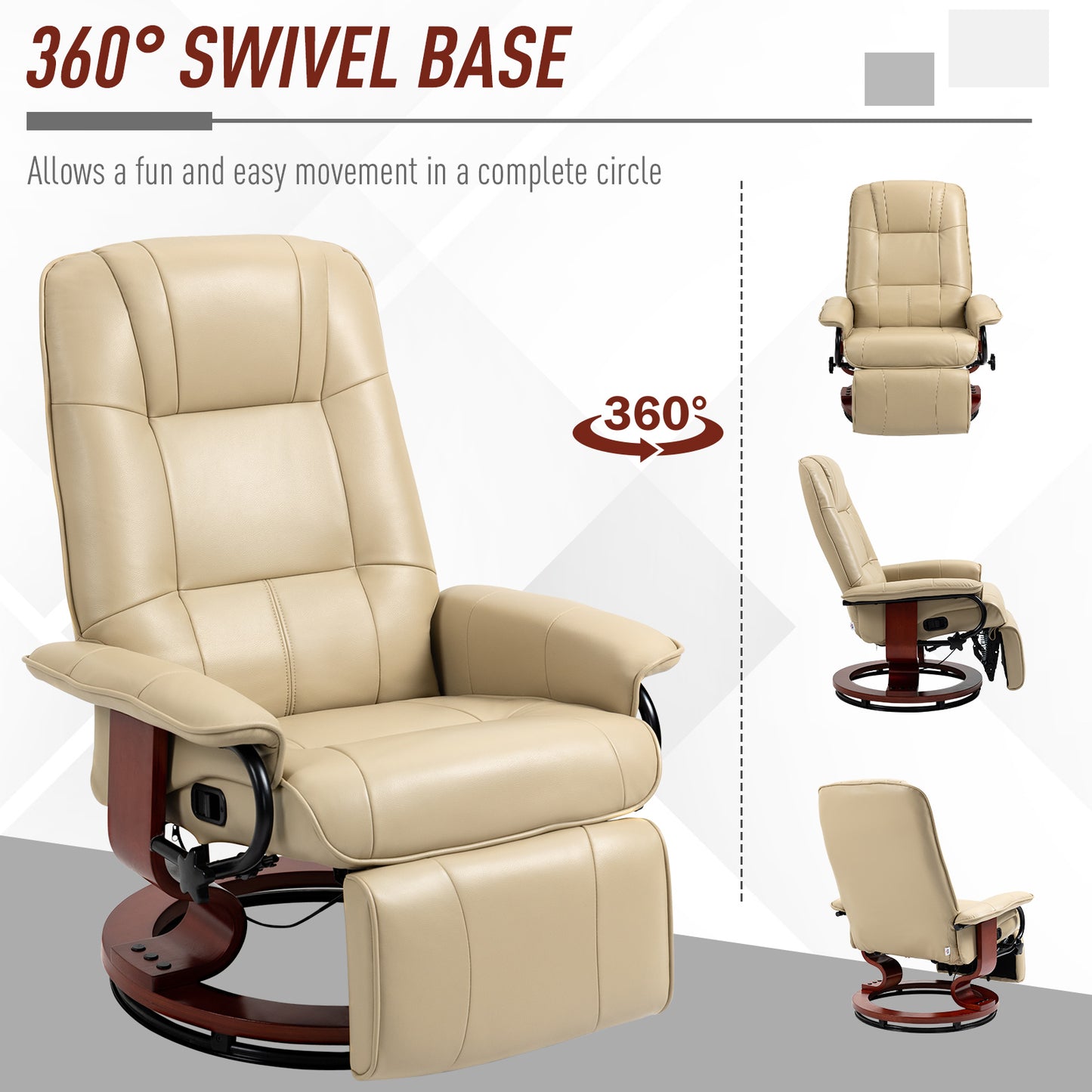HOMCOM Reclining Swivel Chair, with Footrest - Cream White