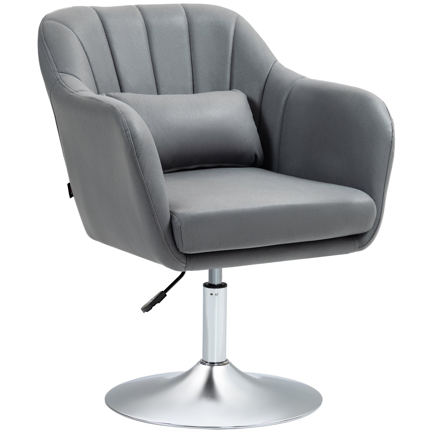 HOMCOM Swivel Accent Chair, Microfiber Cloth Tub Vanity Chair, Modern Armchair with Adjustable Height and Lumbar Support for Living Room Bedroom Salon Make up Room Dressing Table, Dark Grey