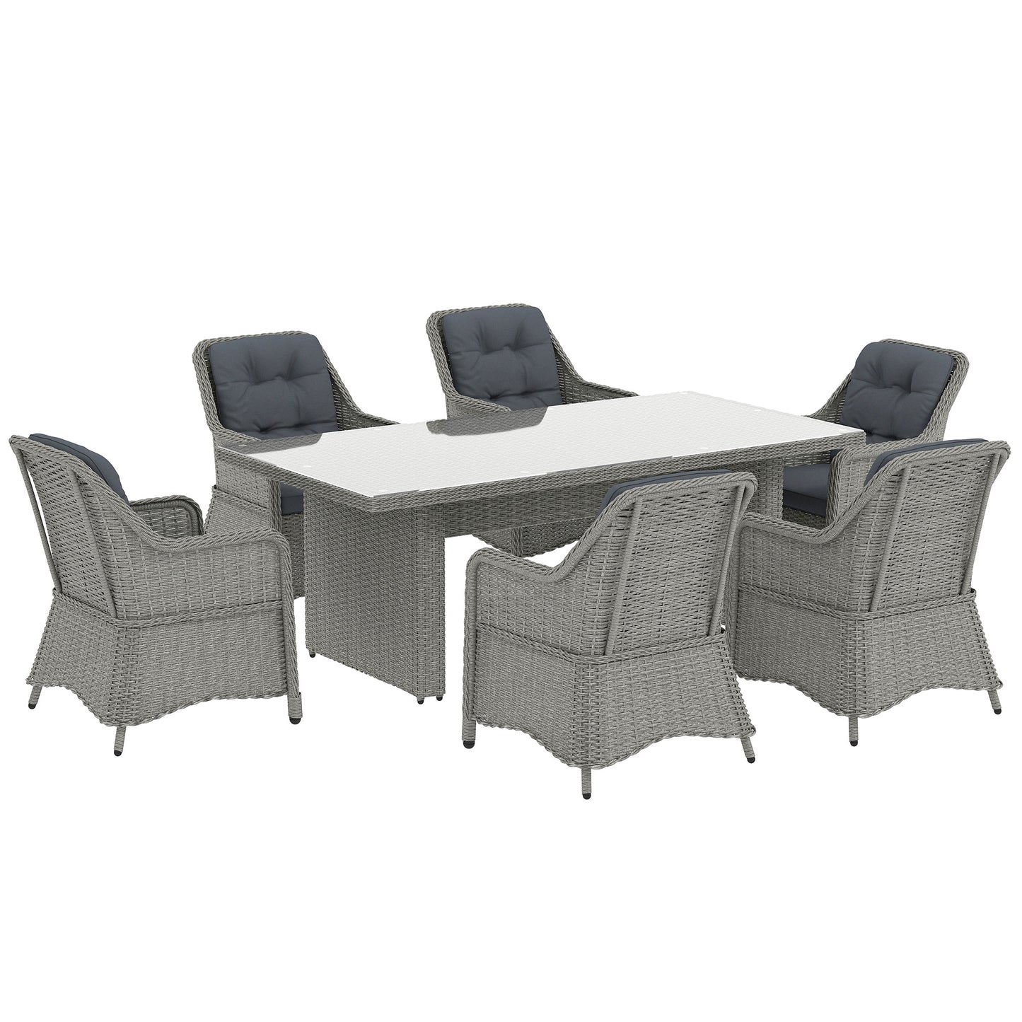 Outsunny 6 Seater Rattan Garden Dining Set with Cushions, Aluminium Outdoor Patio Furniture Set for Garden Gatherings & Outdoor Dining, Mixed Grey