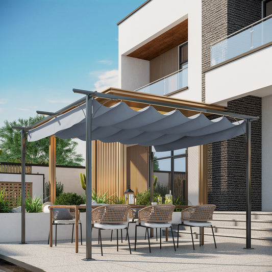 Outsunny 3.5 Sliding Pergola Canopy Metal Pergola Retractable Canopy for Garden Shade, Grey