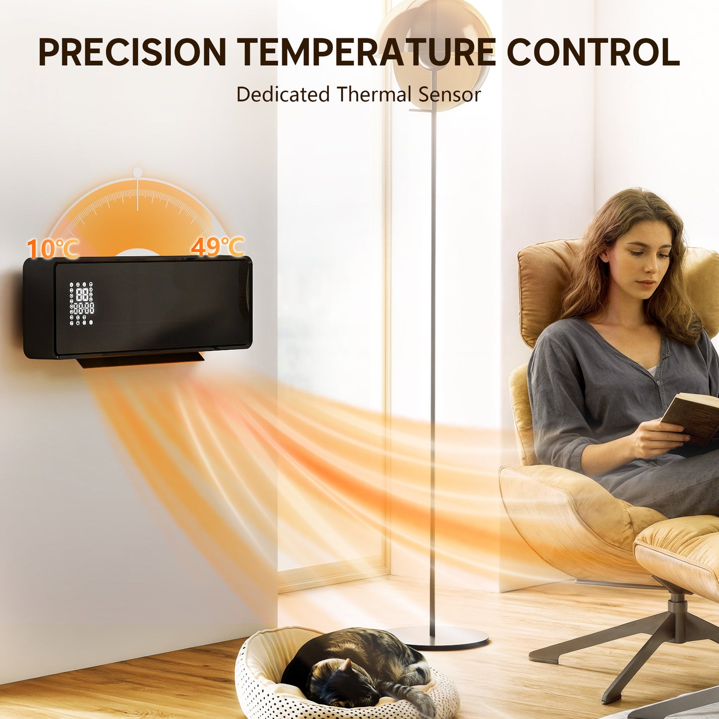 HOMCOM 2000W Ceramic Electric Heater with Fan, Adjustable Thermostat, Wall Mounted - Black