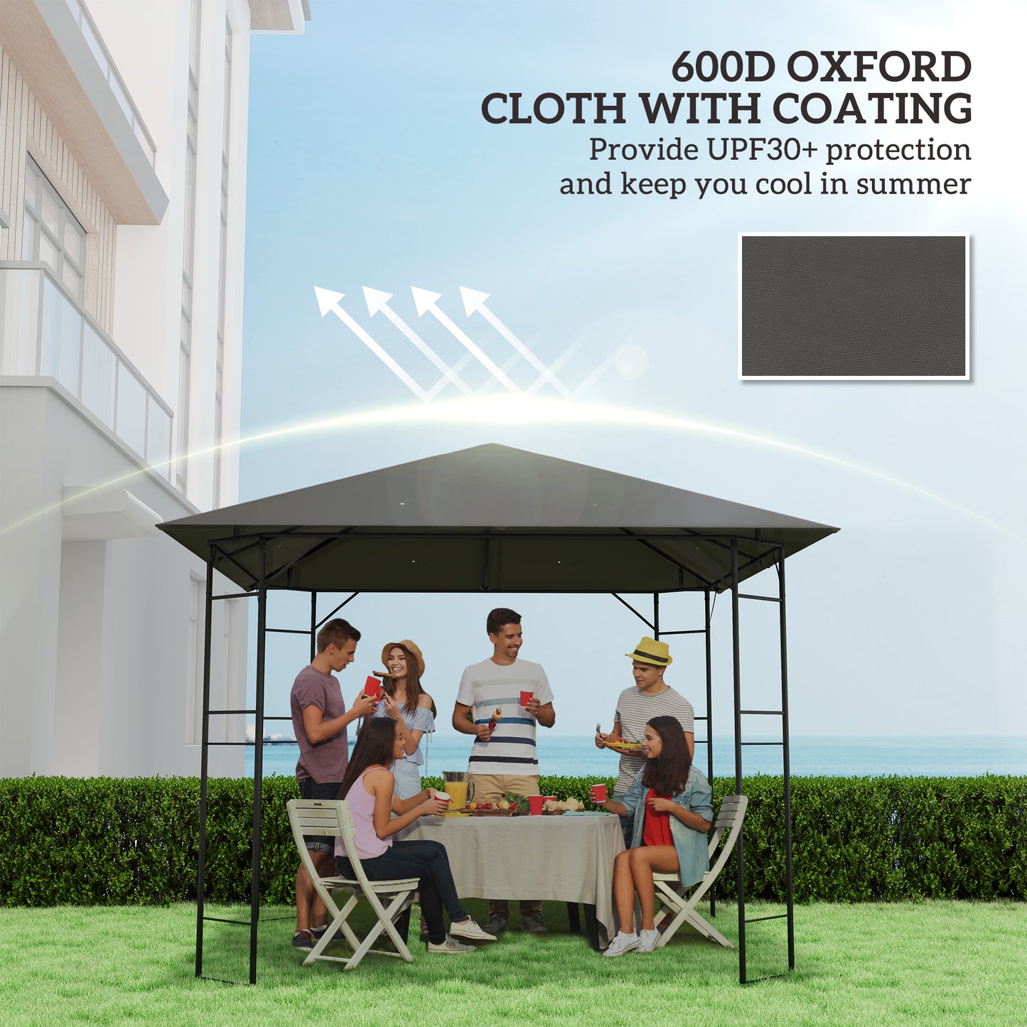 Outsunny 3 x 3(m) Gazebo Canopy Replacement Cover, Garden Gazebo Roof Replacement with Drain Holes, Water Resistant PVC Coating, 370g/㎡, UPF30+, TOP COVER ONLY, Grey