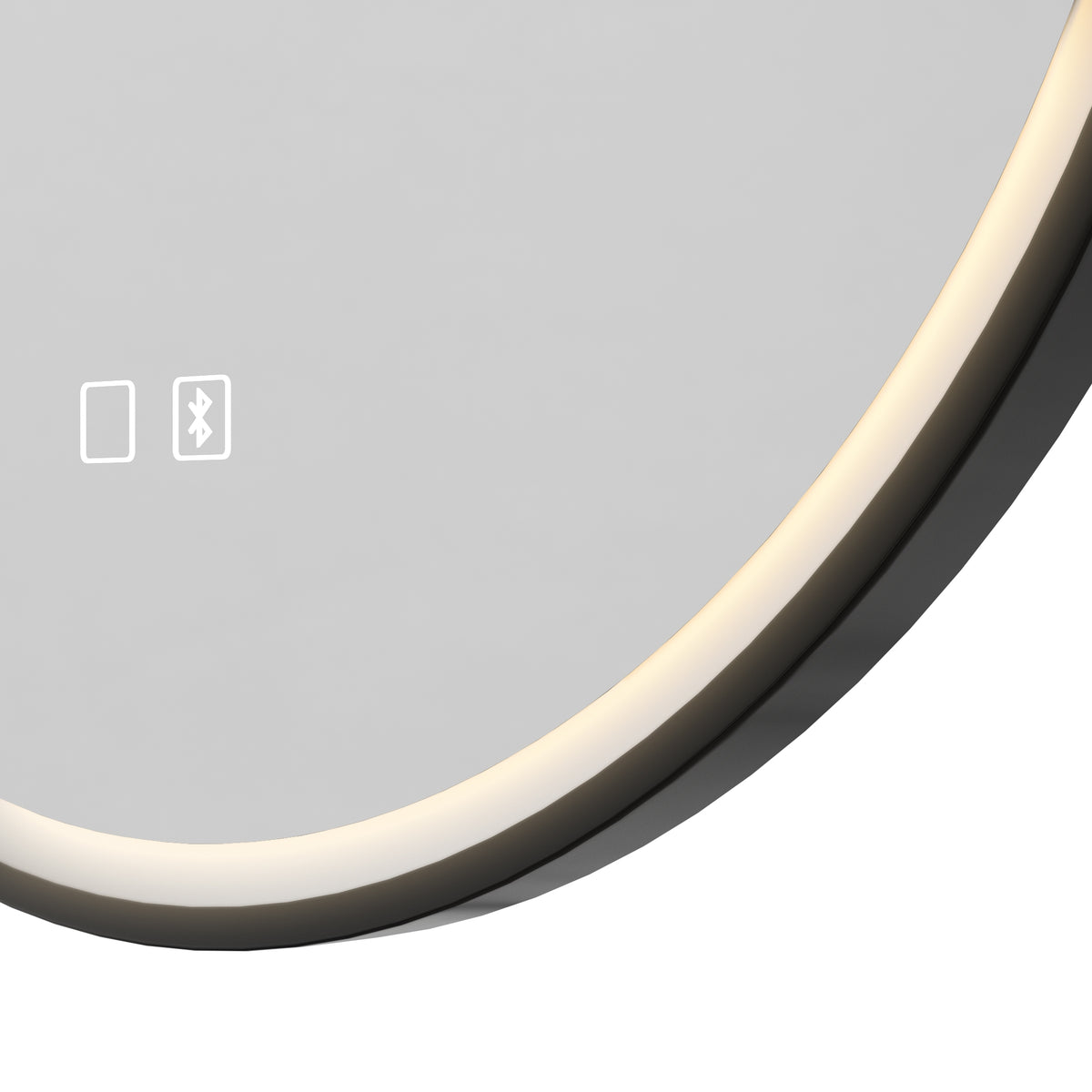 HOMCOM Bathroom Mirror with LED Lights, 60cm Round LED Bathroom Mirror with 3 Colours Dimmable, Bluetooth, Anti-Fog, Black
