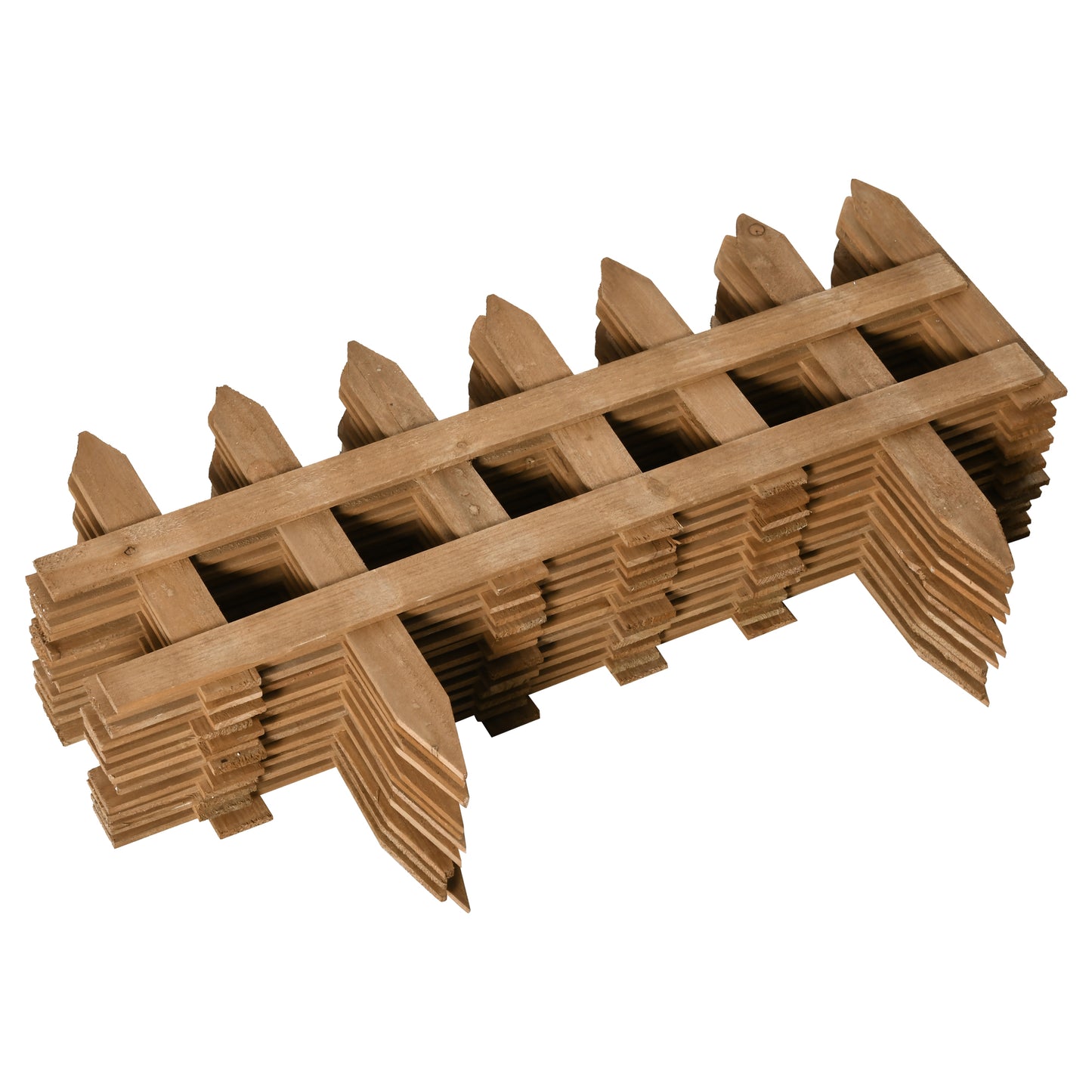 Outsunny Pack of 24 Wooden Border Fences, Garden Fixed Picket Fence for Lawn Edging, Flowerbed, 60L x 1D x 34H cm, Brown