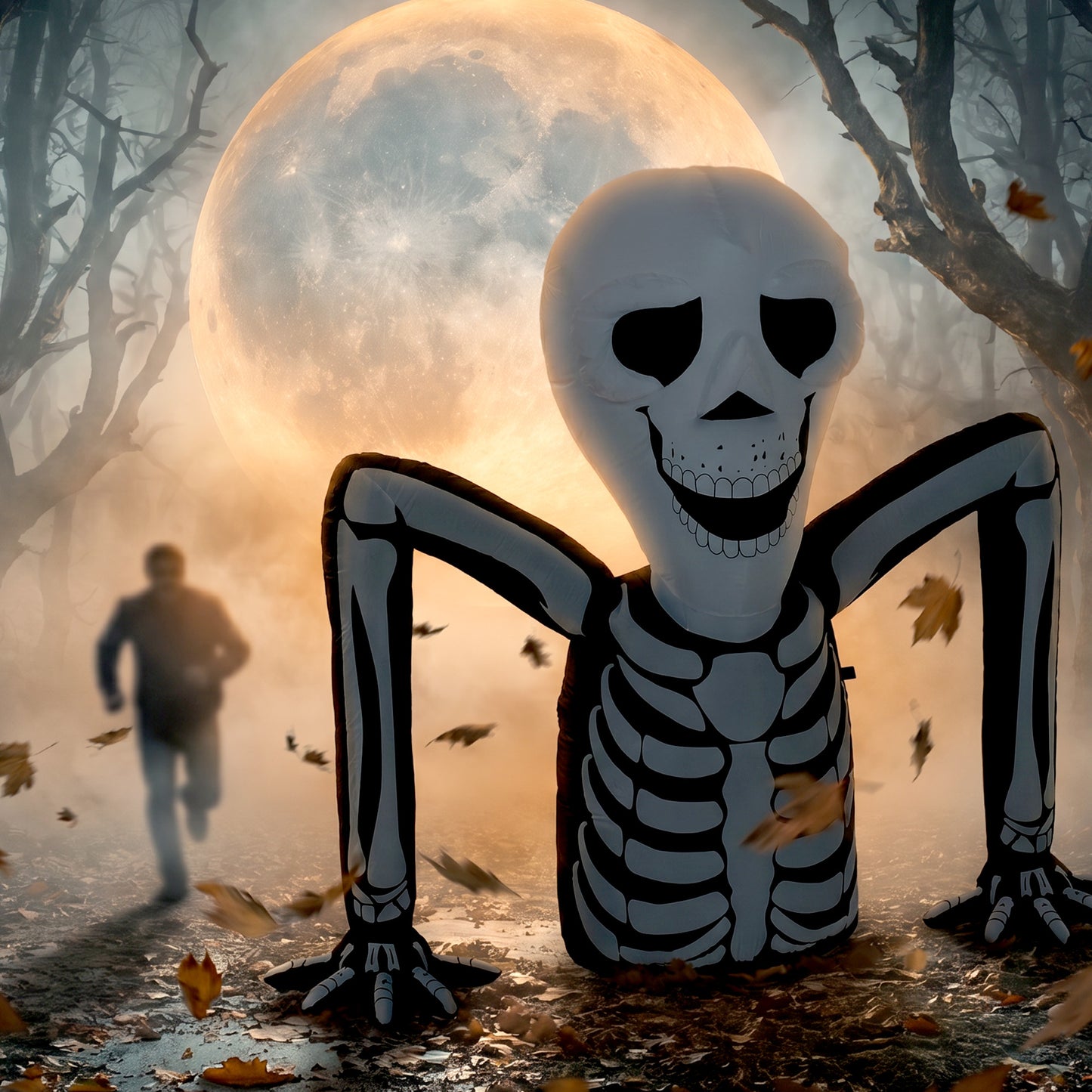 Outsunny Inflatable Ground Crawling Skeleton, Scary Halloween Decoration with Built-in LED Lights for Indoor Outdoor Decor
