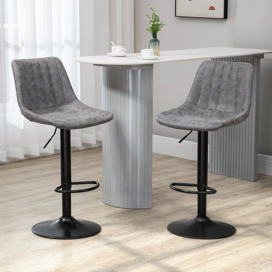 HOMCOM Modern Bar Stools Set of 2, Height Adjustable Swivel Bar Chairs with Backrest, Gas Lift and Footrest, Microfibre Barstools for Breakfast Counter, Kitchen Island, Grey