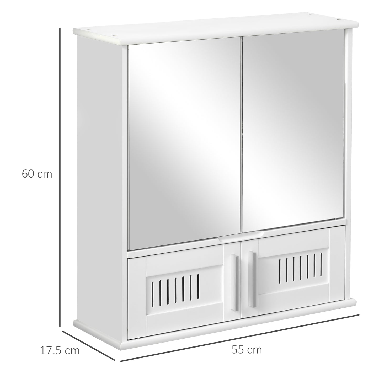 kleankin Bathroom Mirror Cabinet, Wall Mounted Storage Cupboard with Double Doors and Adjustable Shelf, Bathroom Organizer, White