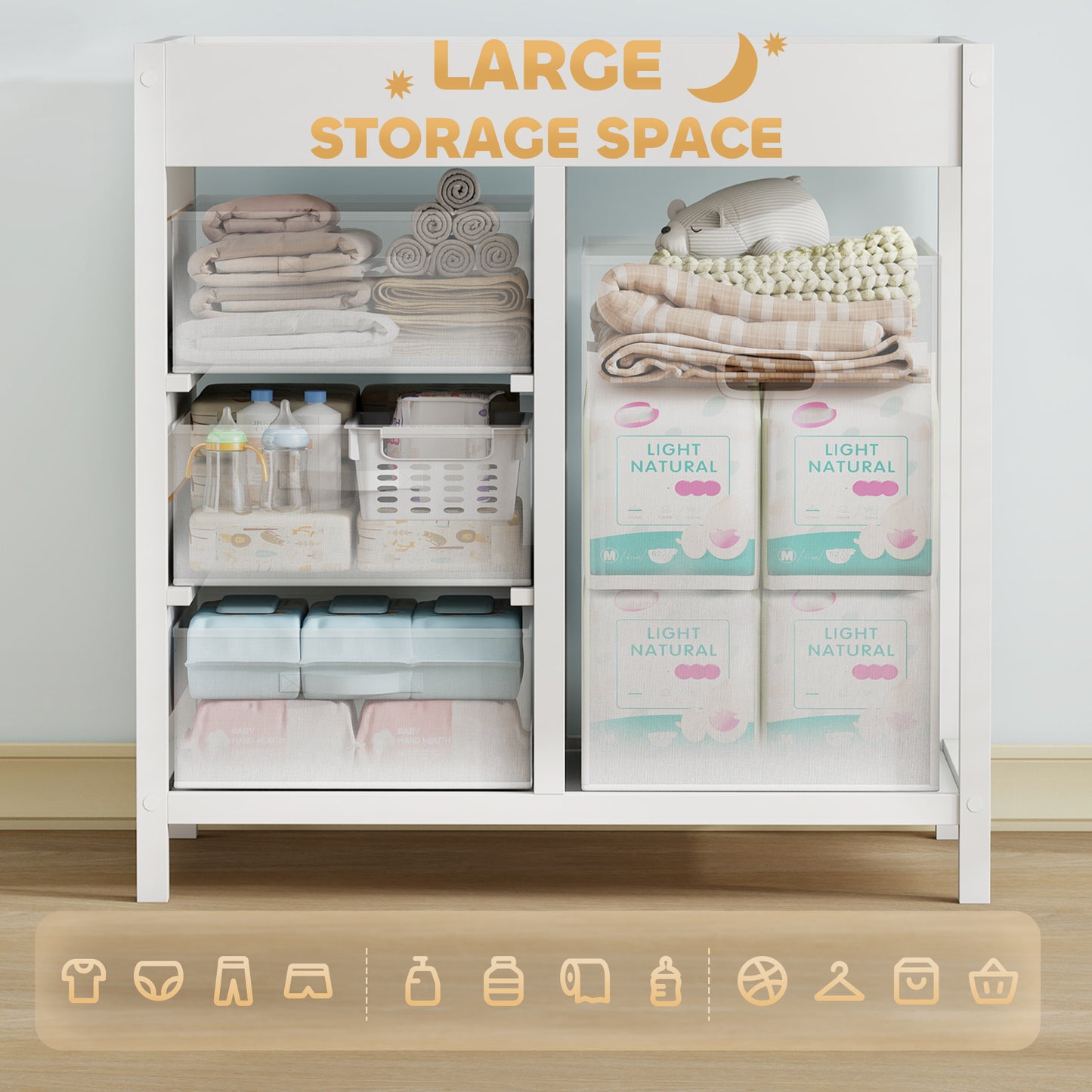 AIYAPLAY Baby Changing Unit with 4 Storage Drawers, Mat for Bedroom Nursery, 84 x 84.5 cm, White
