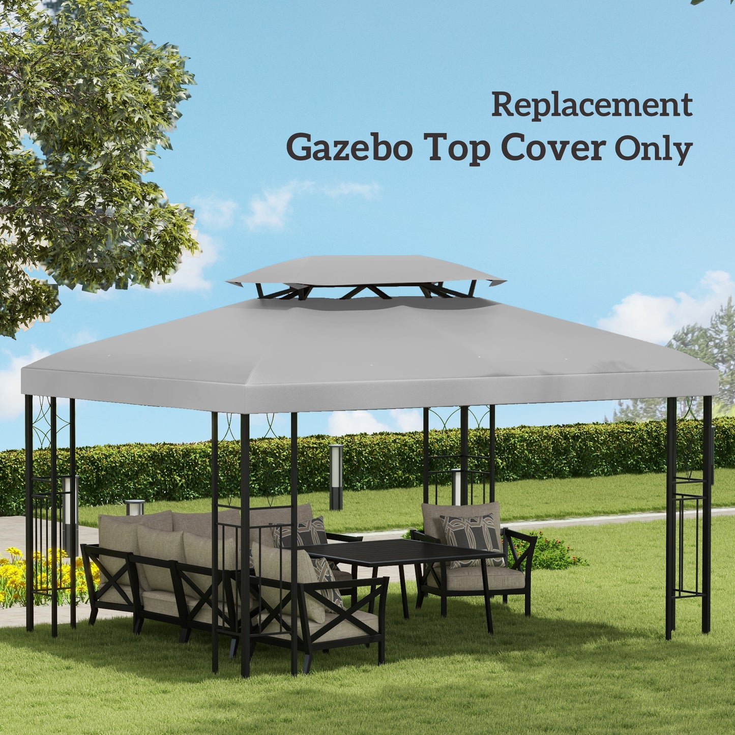 Outsunny Gazebo Roof Replacement, for 3 x 4m Frames - Light Grey
