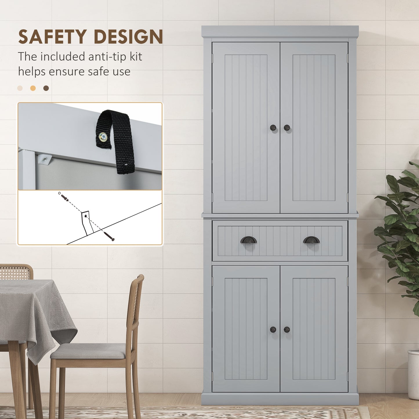 HOMCOM Grey Kitchen Cabinet Painted Kitchen Cupboards with 3 Adjustable Shelves