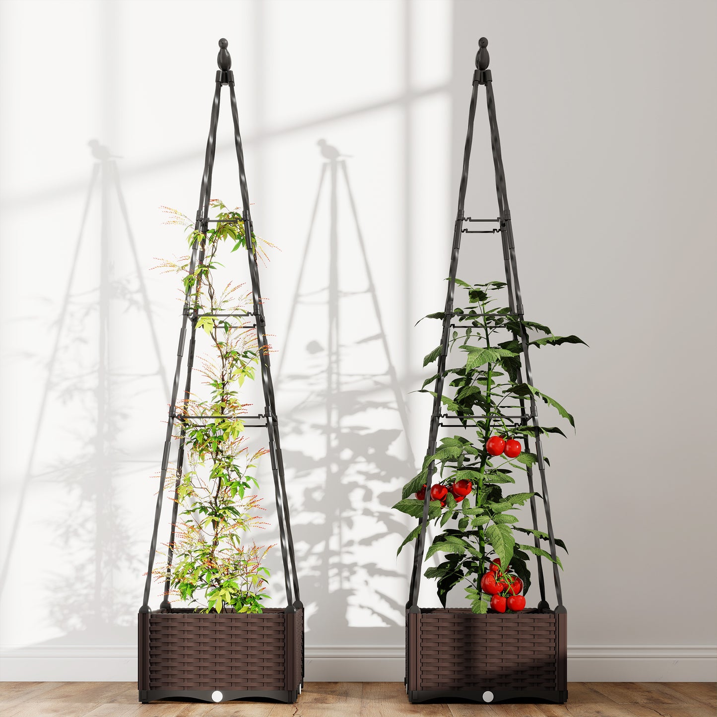 Outsunny Raised Bed for Garden, Raised Garden Bed Planter Box with Trellis, Self Watering, Drainage Holes and Plugs