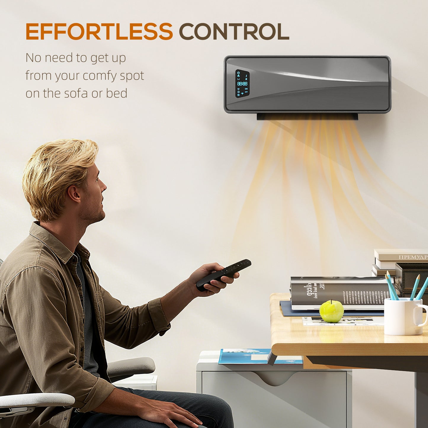 HOMCOM 2000W Ceramic Electric Heater with Fan, Adjustable Thermostat, Wall Mounted - Grey