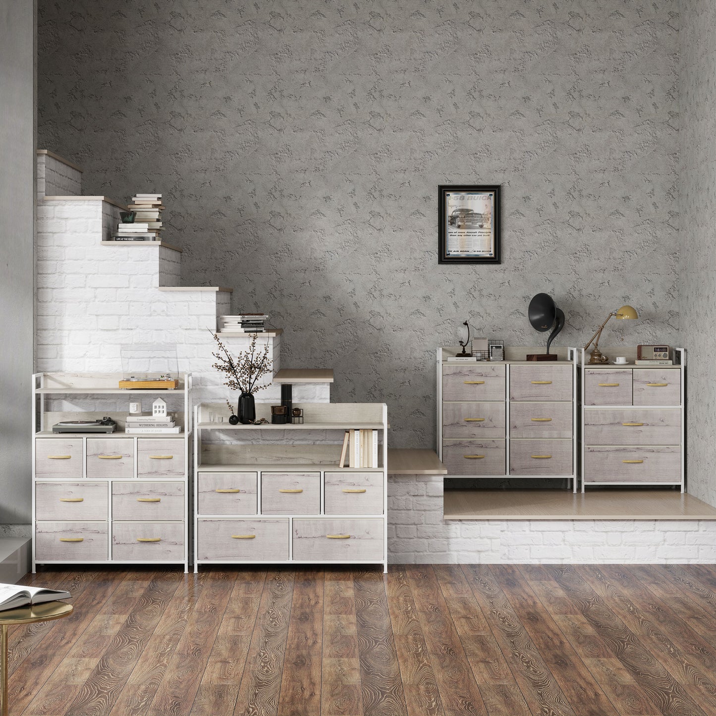 HOMCOM Rustic Chest of Four Fabric Drawers - Black