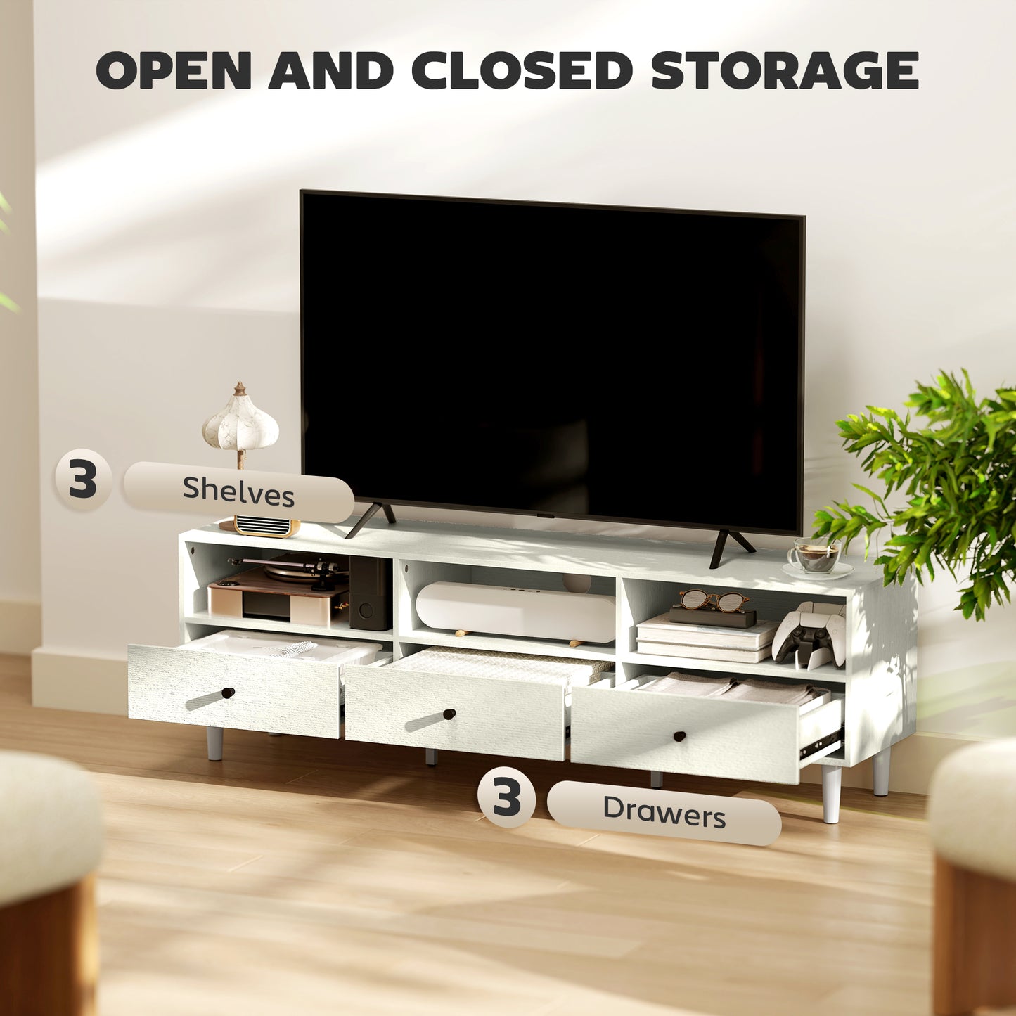 HOMCOM Multi-Storage Minimal TV Stand - Cream White