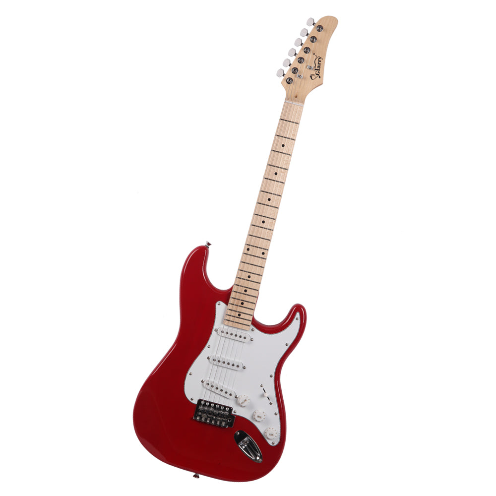 Glarry GST Maple Fingerboard Electric Guitar Bag Shoulder Strap Pick Whammy Bar Cord Wrench Tool Red