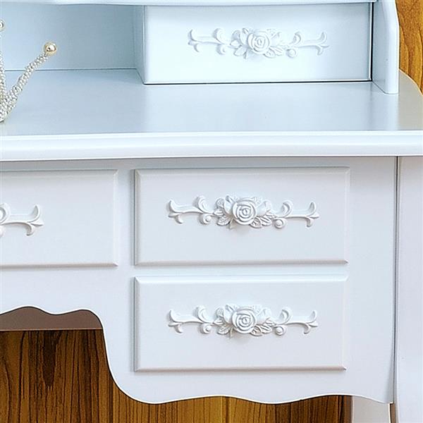 Foldable 3 Mirrors with 7 Drawers Dressing Table - White