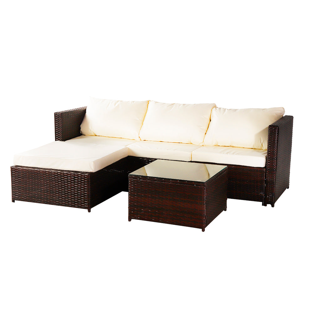 Oshion Three-Seater Sofa Pedal Coffee Table - Brown