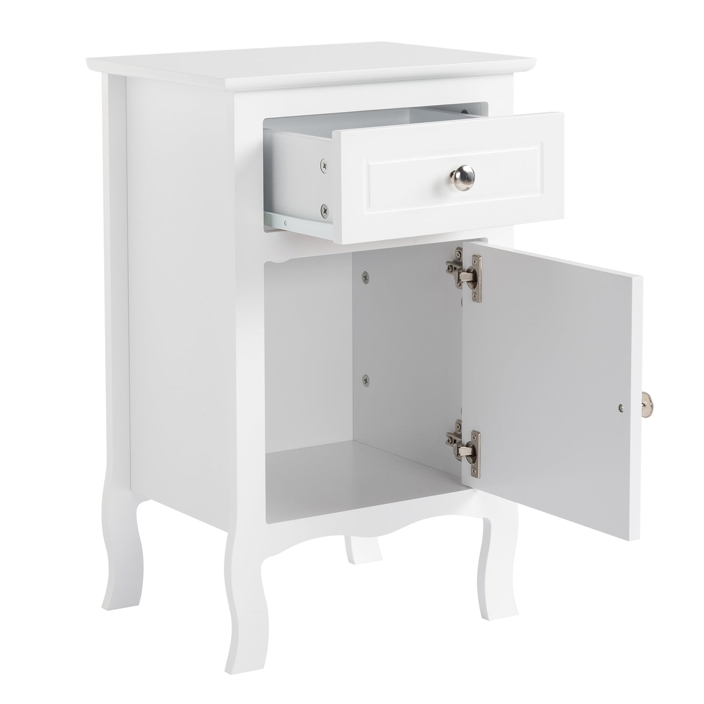 Country Style MDF Spray Paint Curved Foot One Drawer One Door Night Table - White