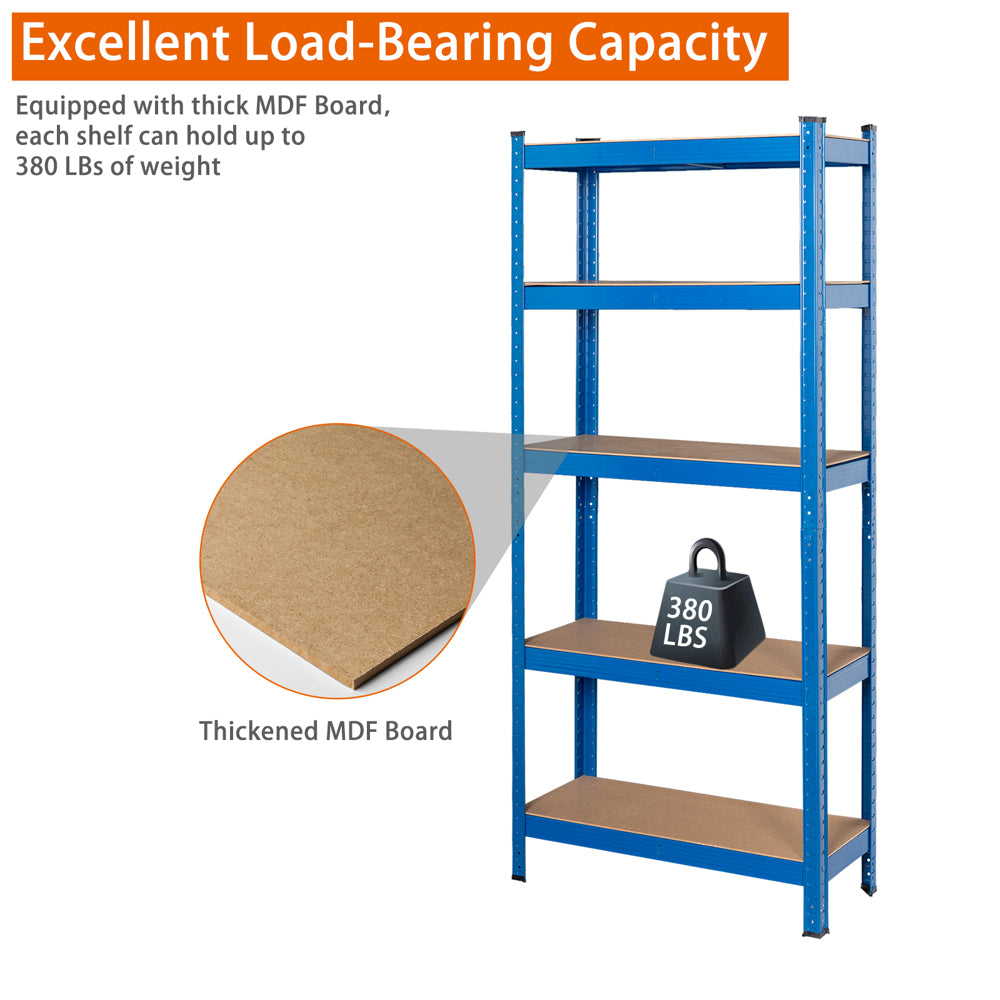 Garage Shed 5 Tier Racking Storage Shelving Units Boltless Heavy Duty Shelves - Blue