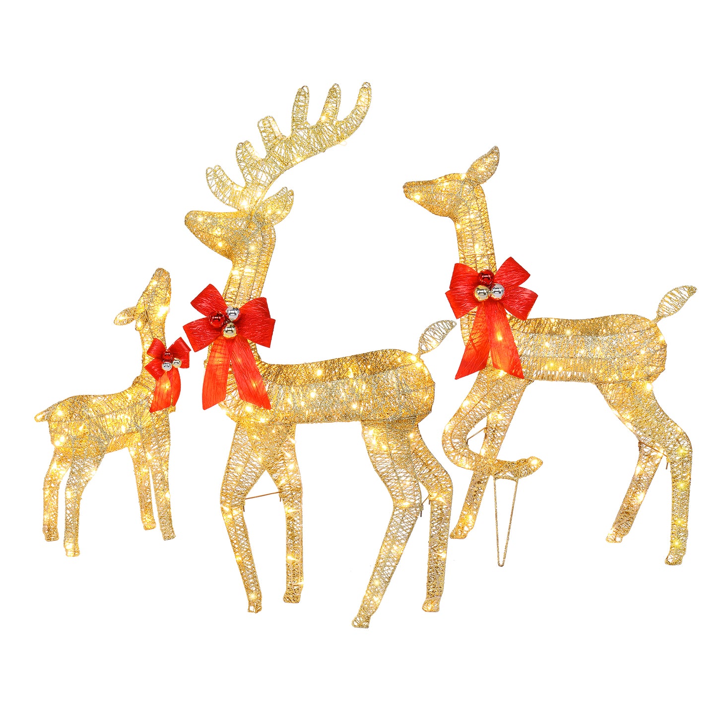 3pcs 30.00V 3.60W Family Elk Golden Iron Frame Courtyard Elk Family Decoration