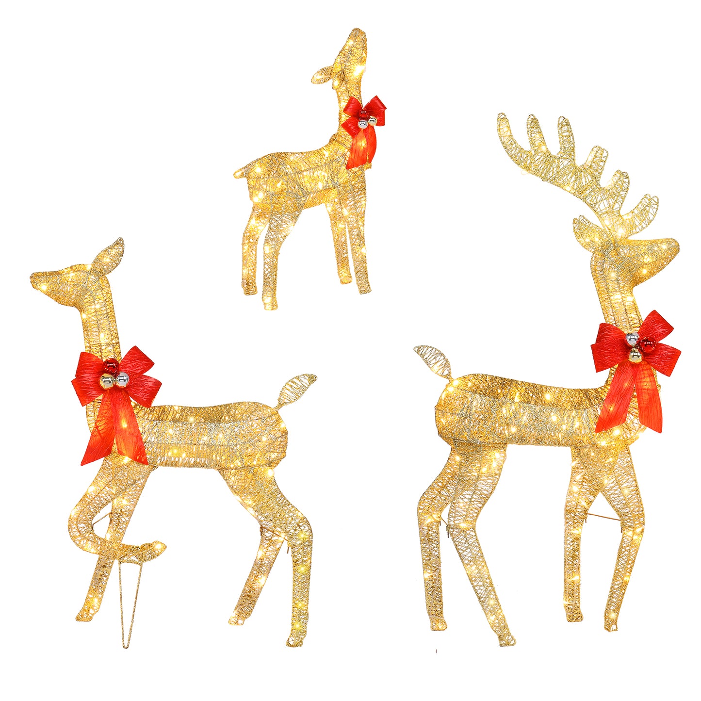 3pcs 30.00V 3.60W Family Elk Golden Iron Frame Courtyard Elk Family Decoration