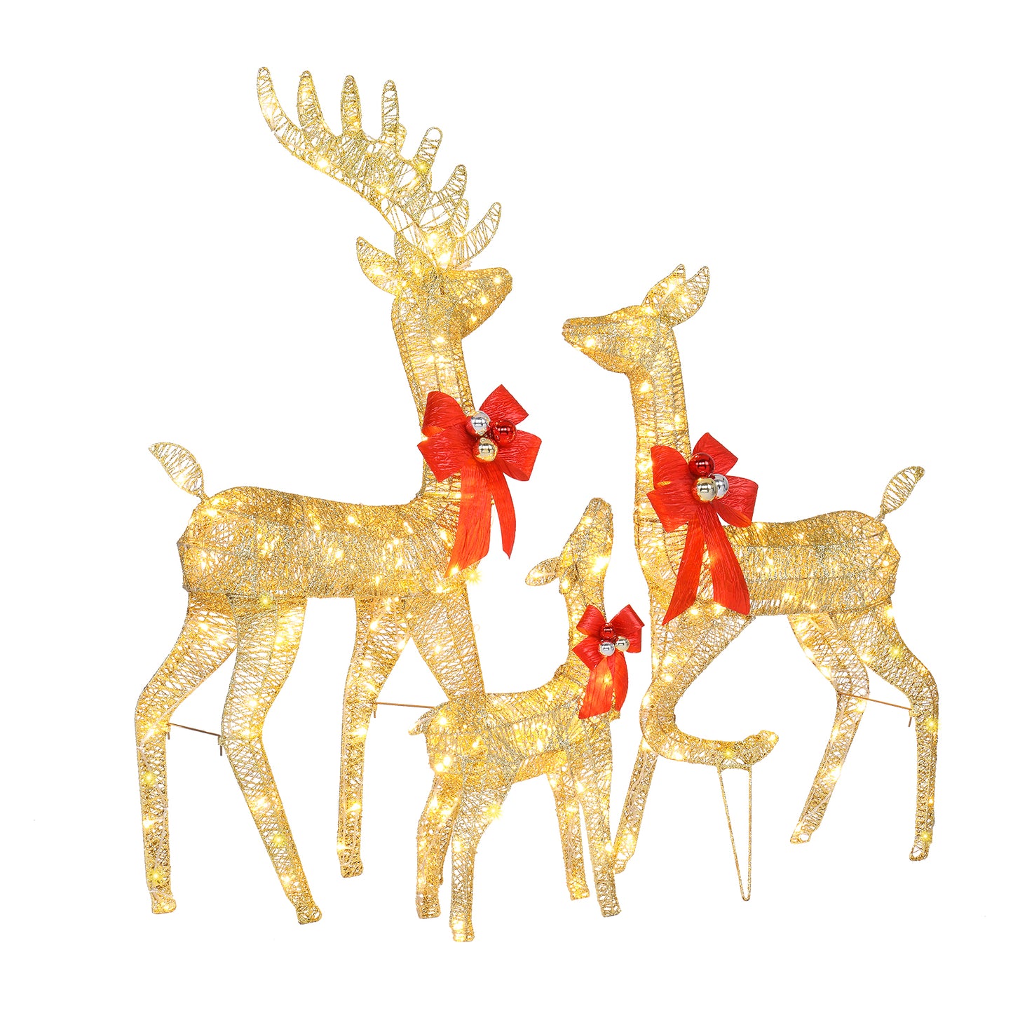 3pcs 30.00V 3.60W Family Elk Golden Iron Frame Courtyard Elk Family Decoration