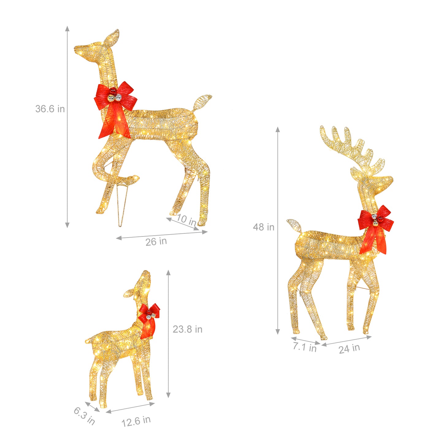 3pcs 30.00V 3.60W Family Elk Golden Iron Frame Courtyard Elk Family Decoration