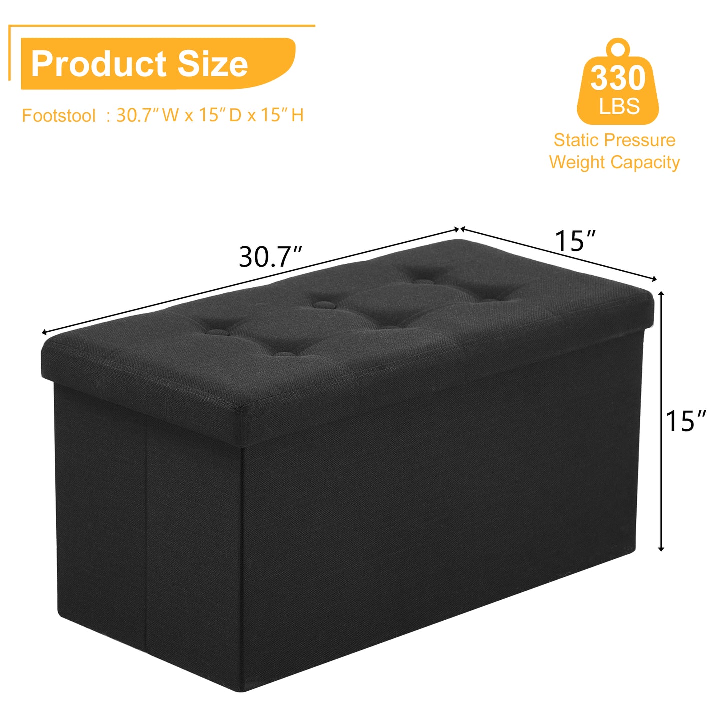 76*38*38cm Pull Point Linen MDF Foldable Storage Footstool Black