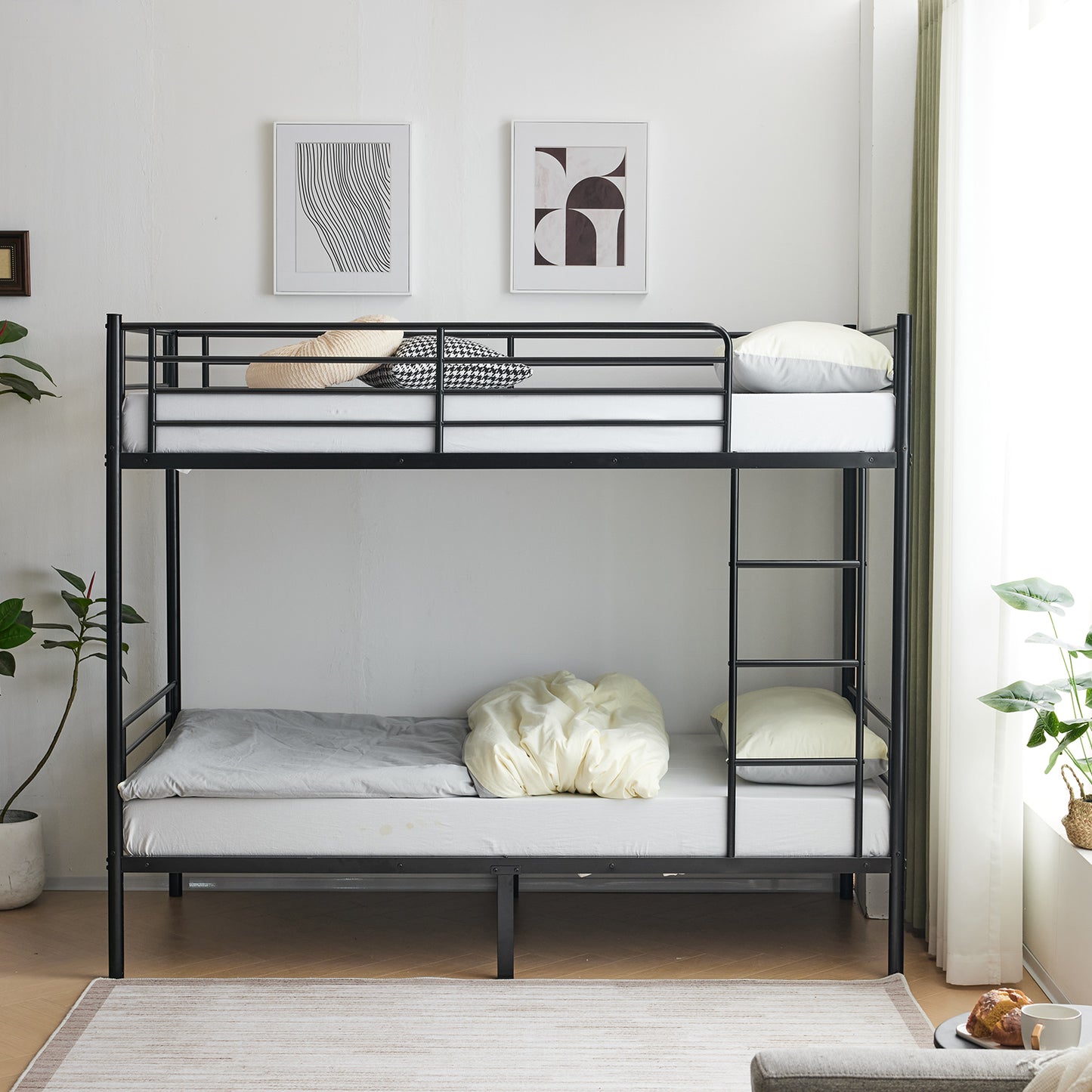 Metal Bunk Bed with Ladder for Kids Black