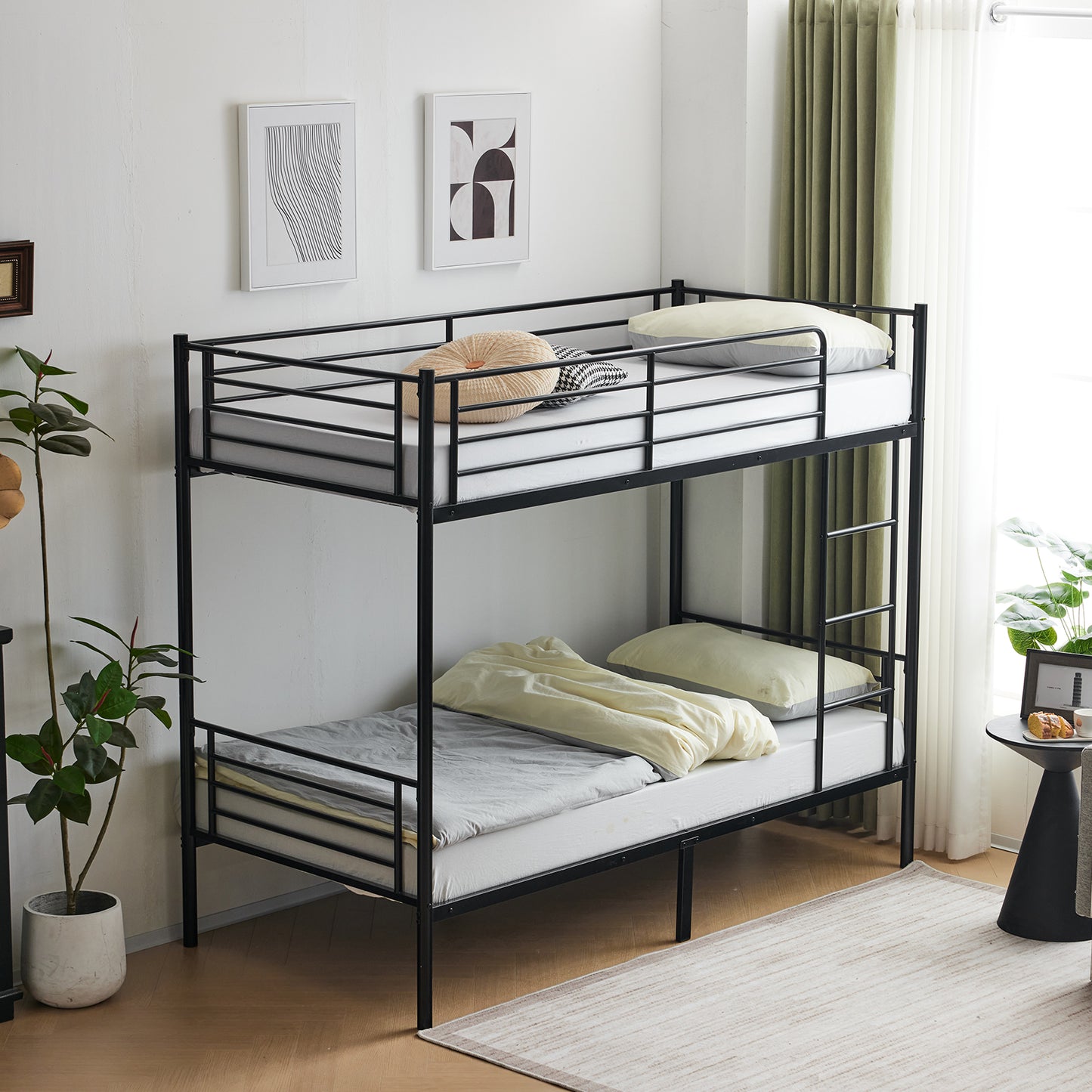 Metal Bunk Bed with Ladder for Kids Black
