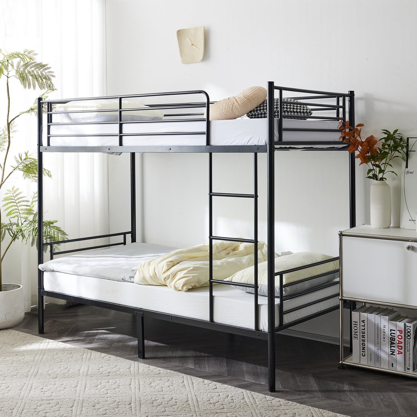 Metal Bunk Bed with Ladder for Kids Black