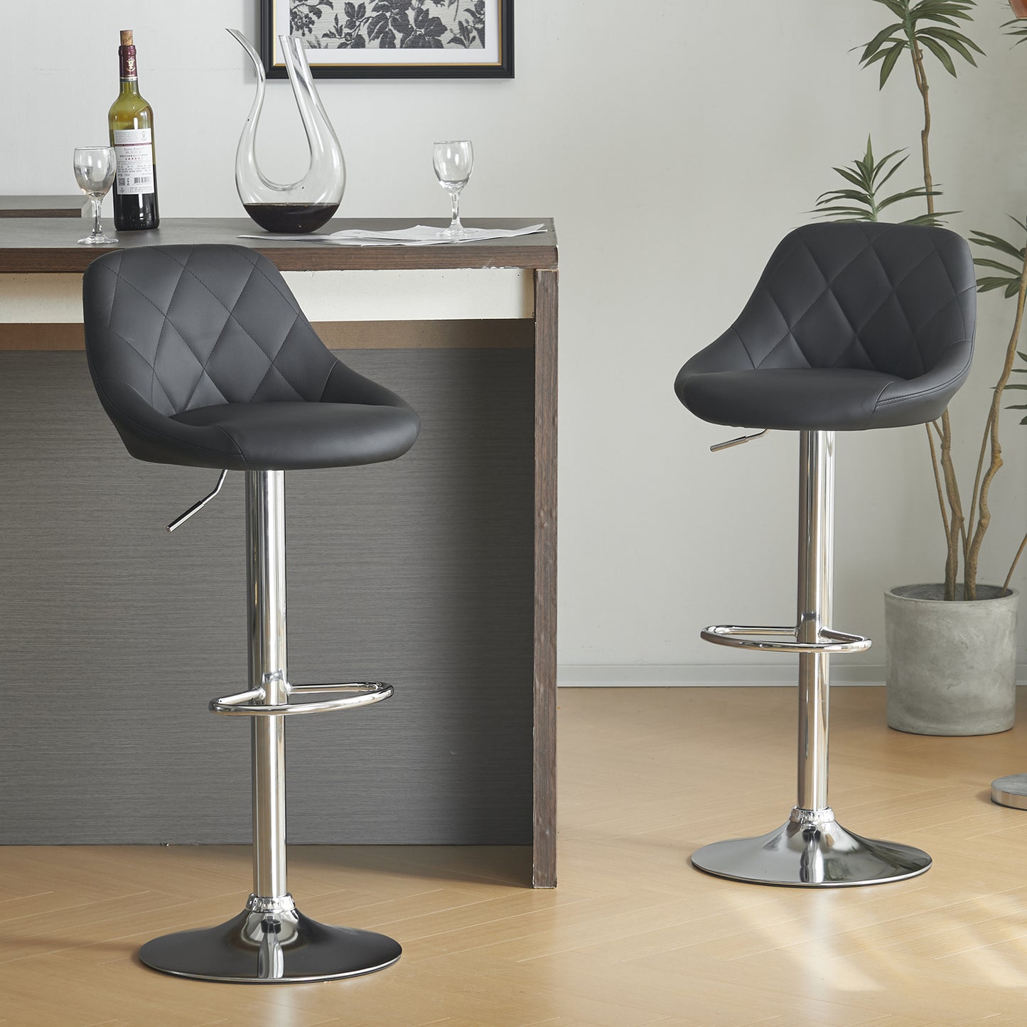 2pcs Adjustable High Type with Disk No Armrest Rhombus Backrest Design Bar Stools Black