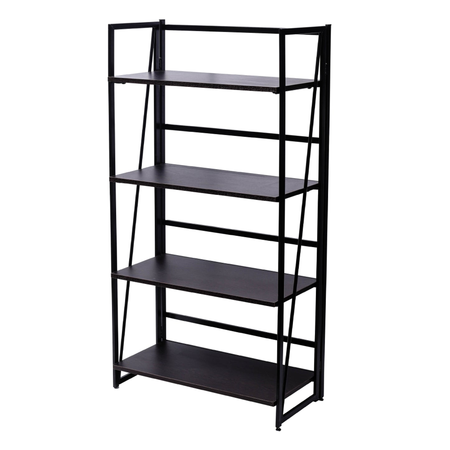 Folding Bookshelf Home Office Industrial Bookcase Wooden Storage Shelves Vintage 4 Tiers Book Rack Organizer