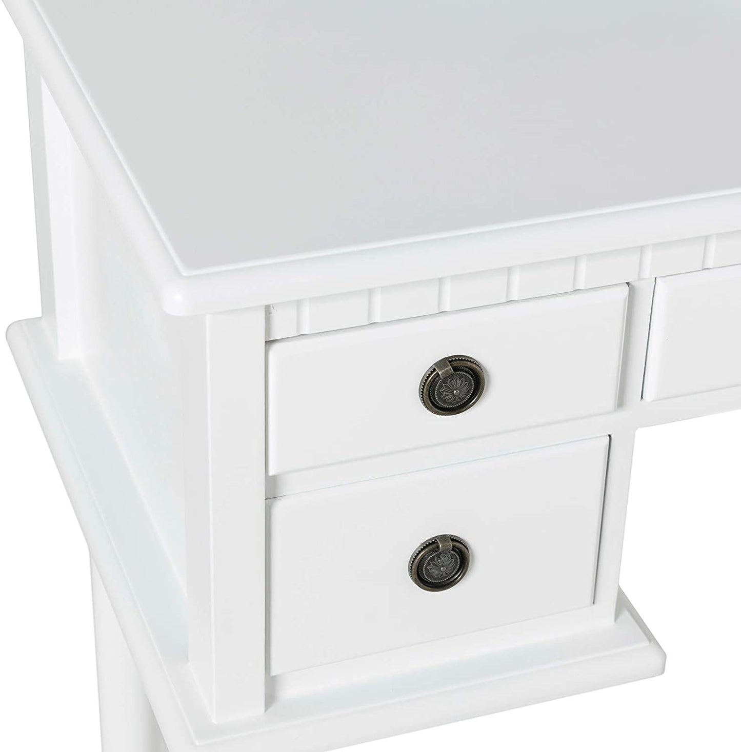 Elegant Dressing Tables with Tri-fold Mirror, Vanity Table Set with 5 Drawers, Lovely Makeup Table with Stool For Girls Women White