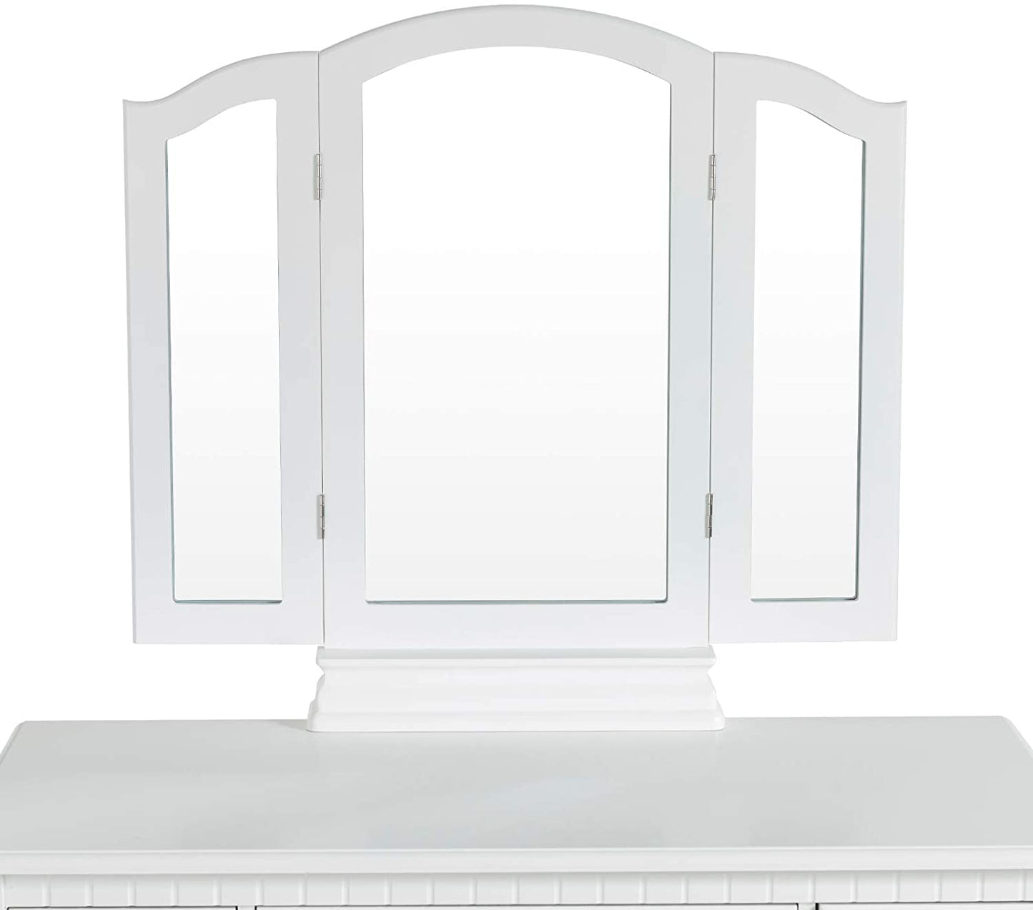 Elegant Dressing Tables with Tri-fold Mirror, Vanity Table Set with 5 Drawers, Lovely Makeup Table with Stool For Girls Women White