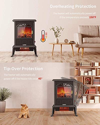 Electric Fireplace Stove Freestanding Stove Portable Indoor Space Heater 1000w/1500w with 1 Side Fire & Cold Touch Shell & Overheating and Dumping Protection & Temperature Control System