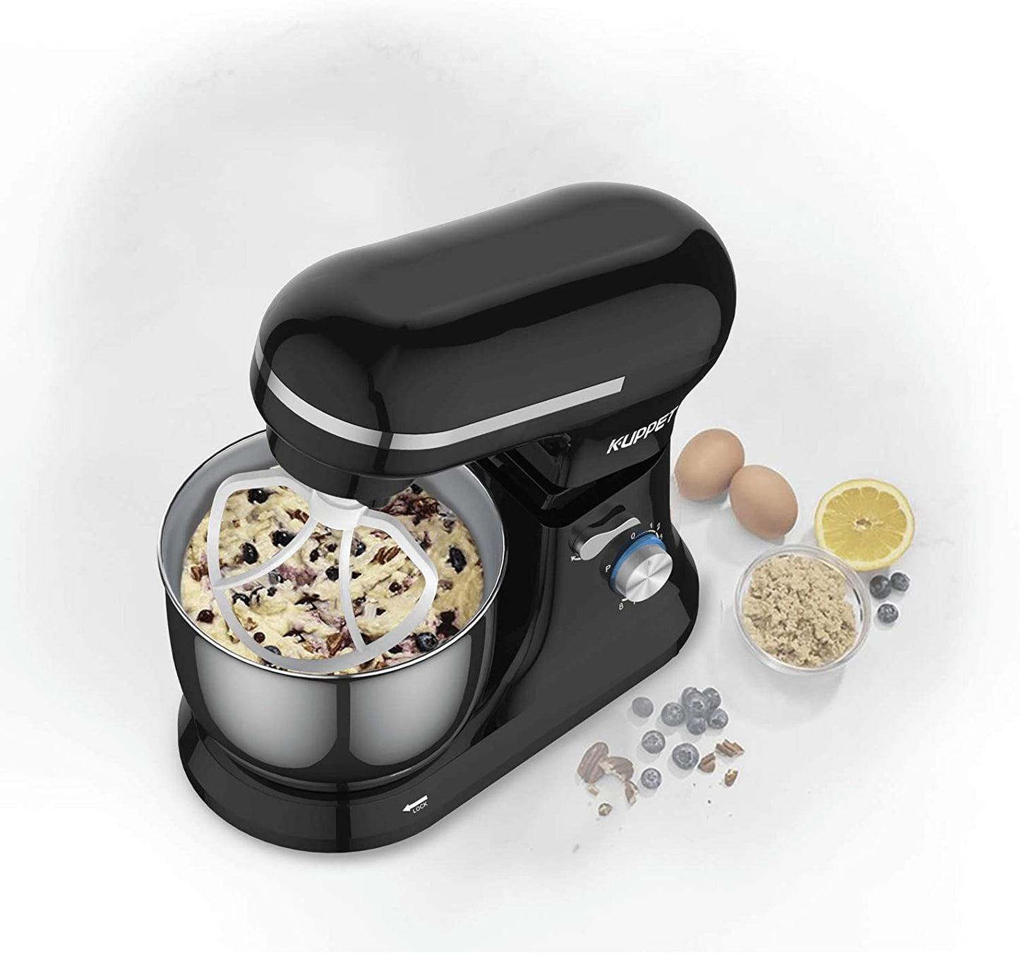 Stand Mixer, Food Mixer with Tilt-Head, 8-Speeds Electric Mixer, Included Dough Hook, Wire Whip & Beater, 4.5L Stainless Steel Bowl - Black