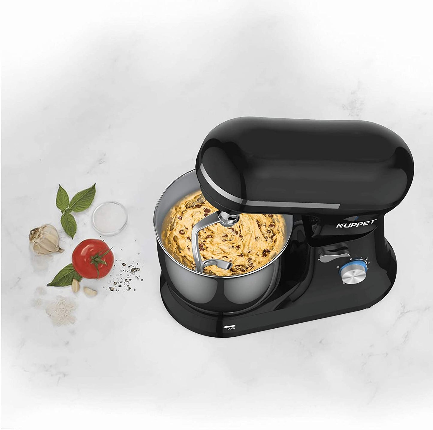 Stand Mixer, Food Mixer with Tilt-Head, 8-Speeds Electric Mixer, Included Dough Hook, Wire Whip & Beater, 4.5L Stainless Steel Bowl - Black