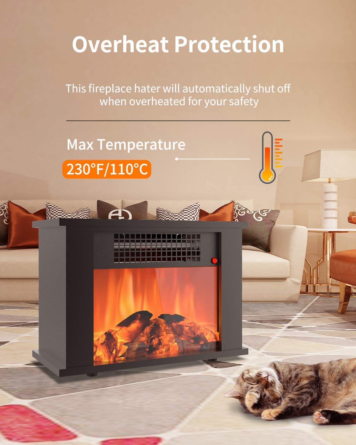 Mini Desktop Electric Fireplace Portable Space Heater Fireplace Freestanding with Flame Effect and Overheating/Tip-Over Protection, 1000W(3400BTU) & Office Use & Home Use