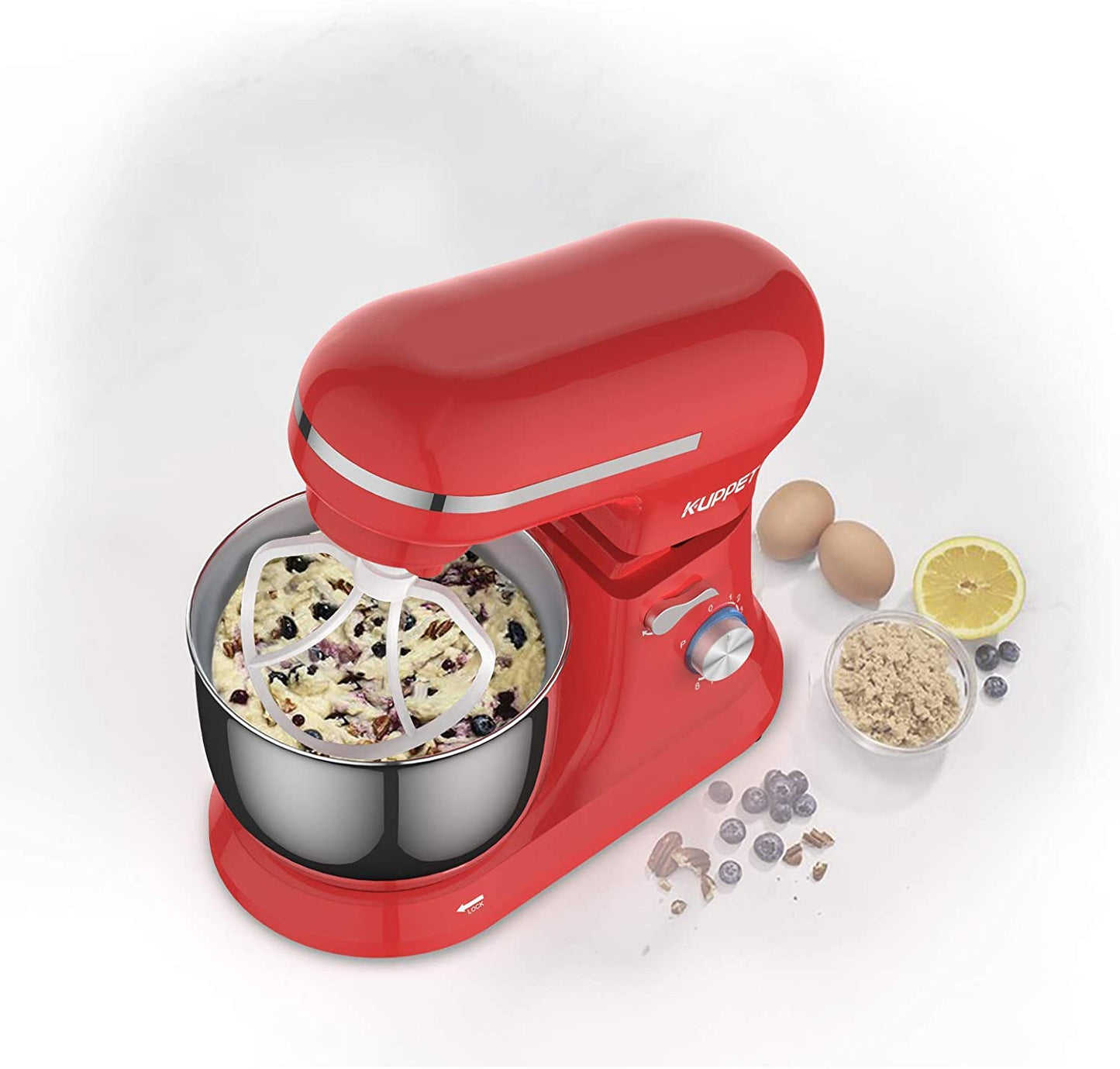 Stand Mixer, Food Mixer with Tilt-Head, 8-Speeds Electric Mixer, Included Dough Hook, Wire Whip & Beater, 4.5L Stainless Steel Bowl - Red