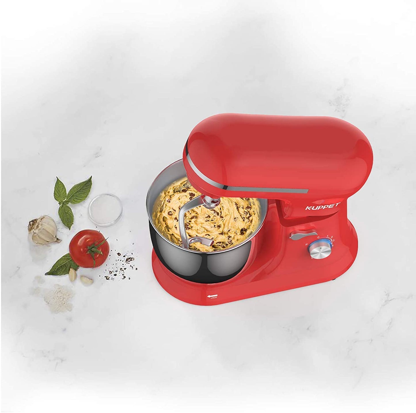 Stand Mixer, Food Mixer with Tilt-Head, 8-Speeds Electric Mixer, Included Dough Hook, Wire Whip & Beater, 4.5L Stainless Steel Bowl - Red