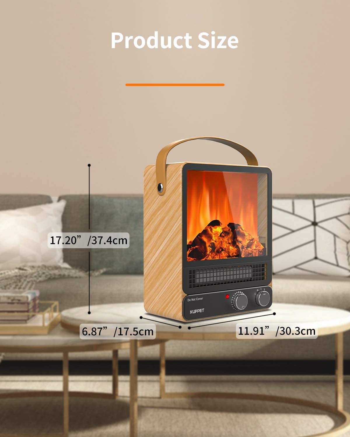 Space Heater, Energy Efficient Indoor Electric Fireplace Heater with Realistic Flame Effect 750W/1500W, Overheating Safety Protection, 2 Heating Powers, for Office & Bedroom & Living Room