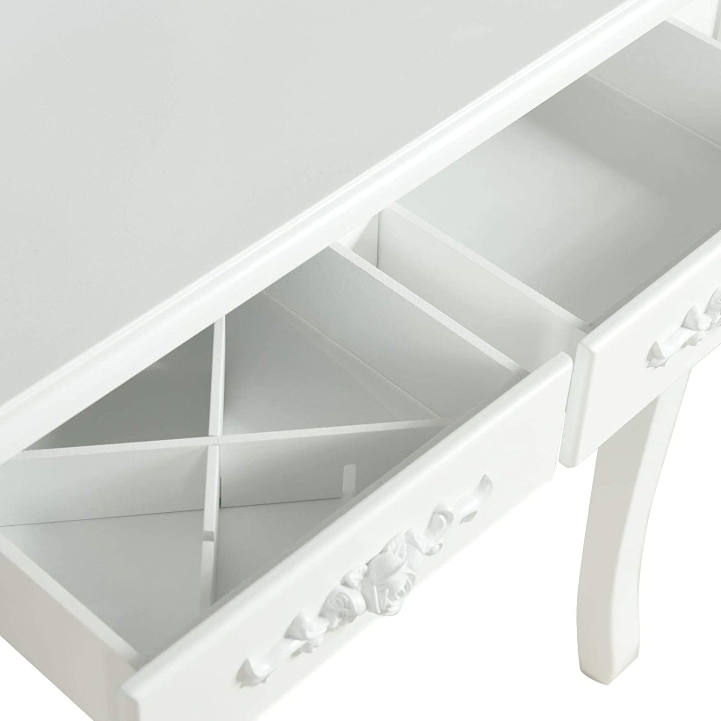 Dressing Table Set,White Vanity Makeup Table,4 Large Drawers and Cushioned Stool,10 Dimmable LED,Adjustable Mirror,for Girls,Women,Bedroom (White Makeup Vanity Table-4 drawers)