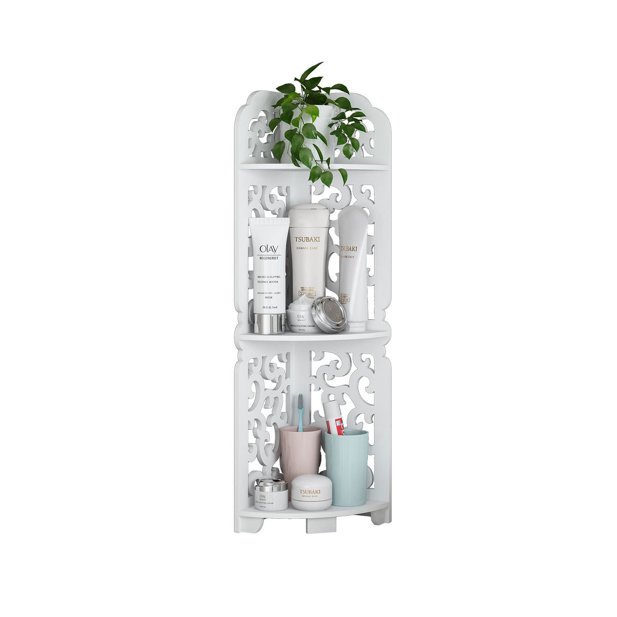 3 Tier White Wooden Corner Shelf Unit Home Bathroom Storage Unit Furni