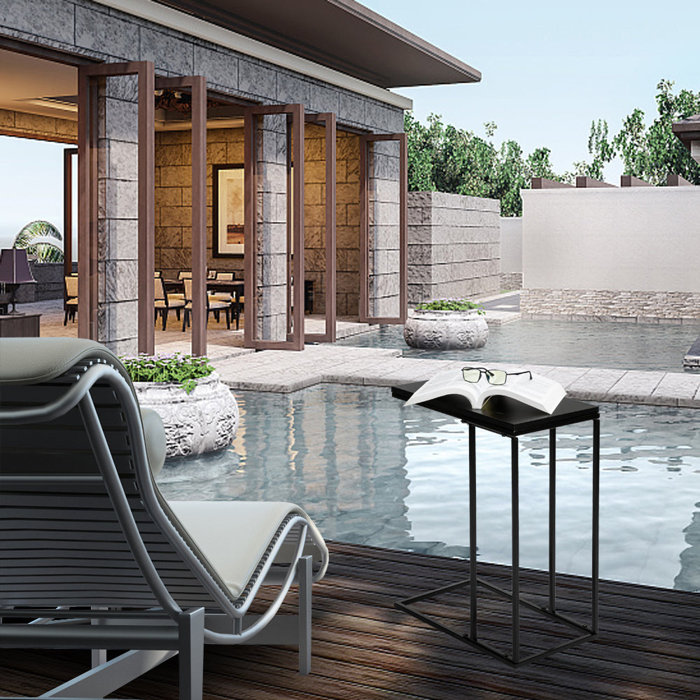 Artisasset Black MDF Countertops Grey Wrought Iron Base Single Layer Snack Table