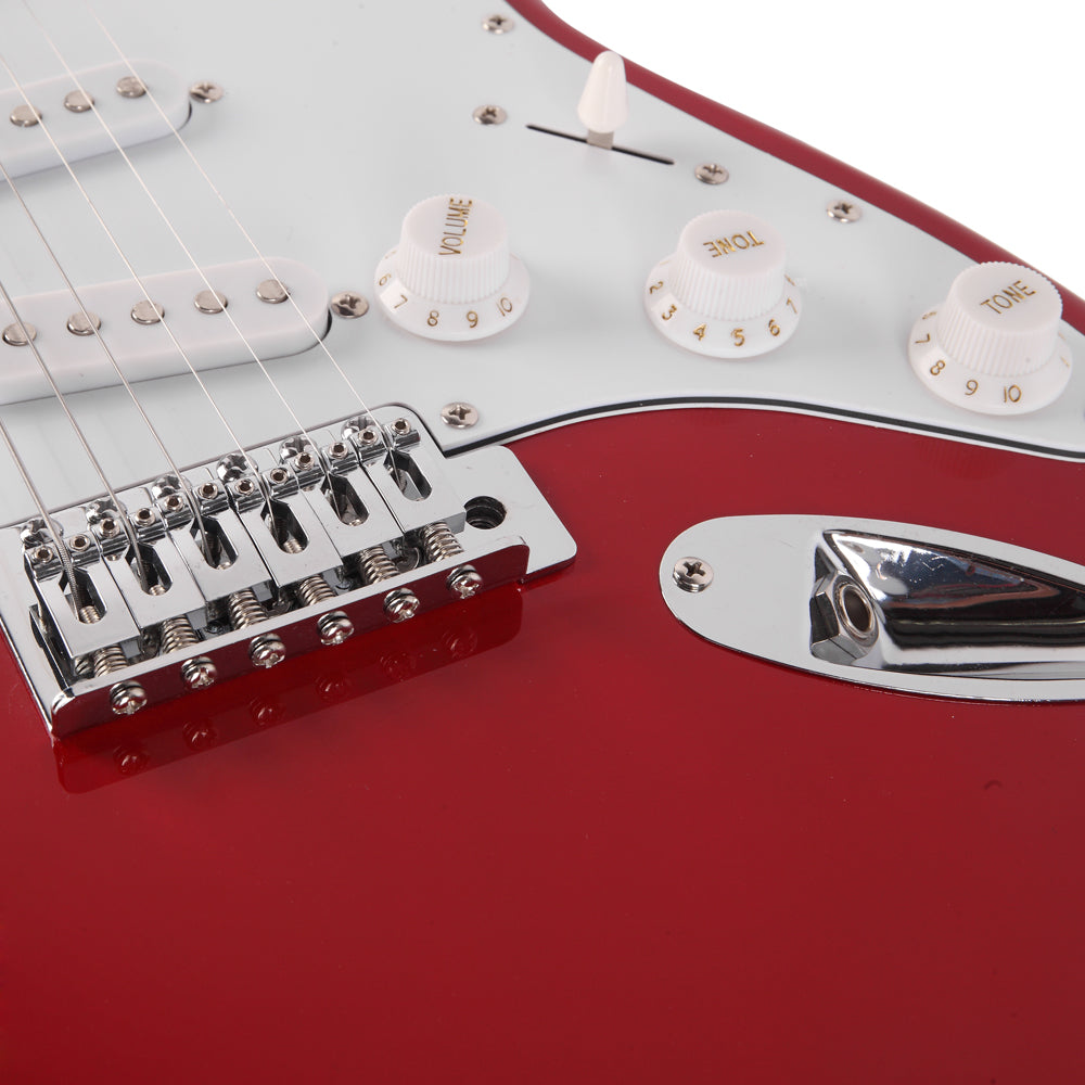 Glarry GST Maple Fingerboard Electric Guitar Bag Shoulder Strap Pick Whammy Bar Cord Wrench Tool Red