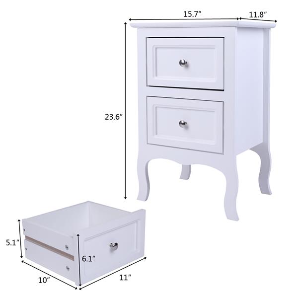 2pcs Country Style Two-Tier Night Tables Large Size White