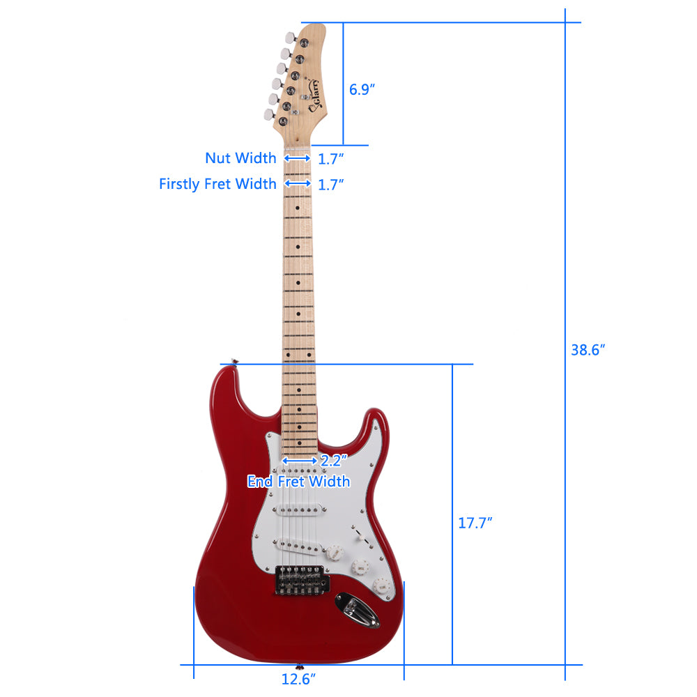 Glarry GST Maple Fingerboard Electric Guitar Bag Shoulder Strap Pick Whammy Bar Cord Wrench Tool Red